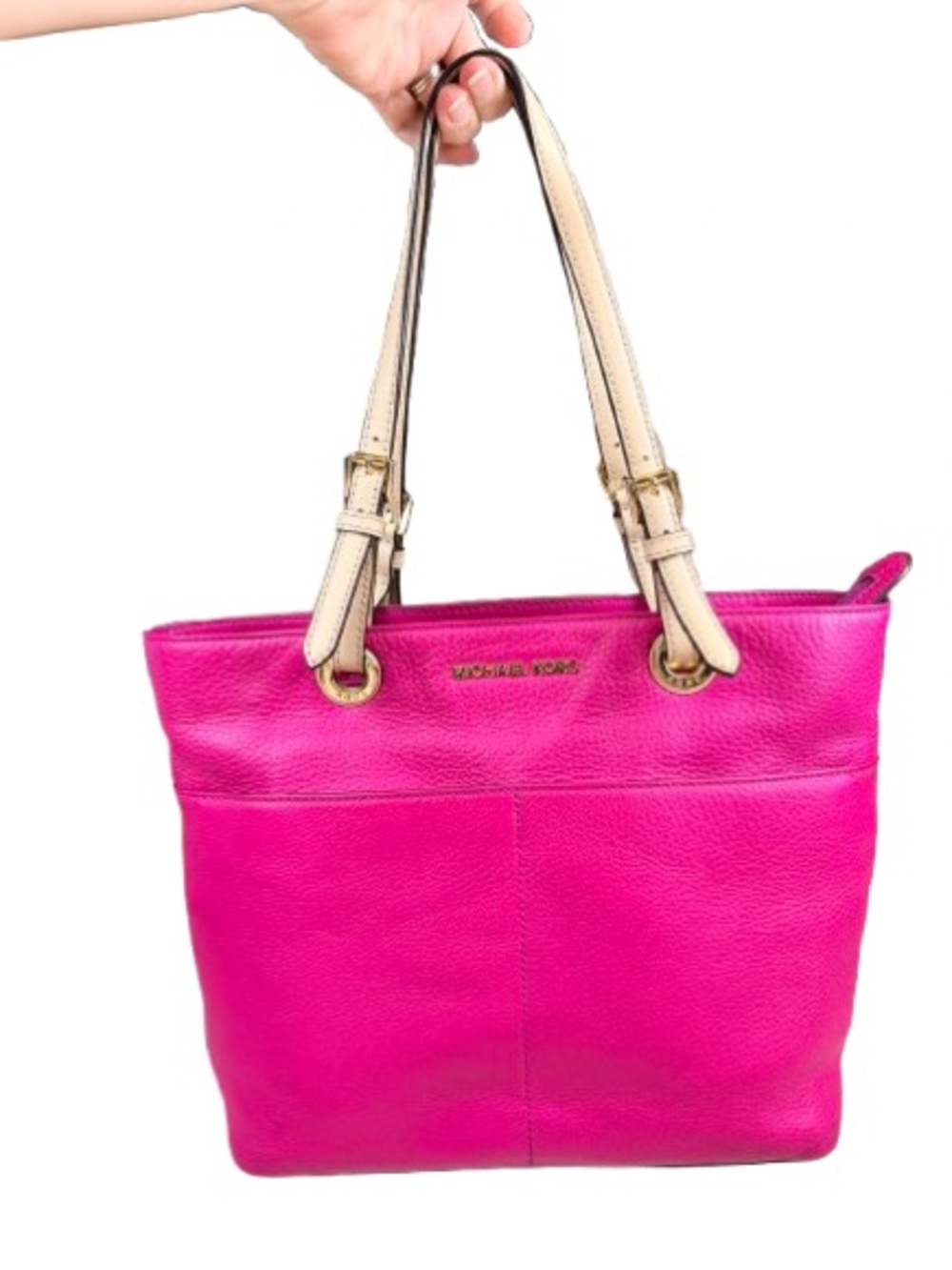 Michael Kors Bedford Tote Hot Pink Pebbled Leather Shoulder Bag Gold Hardware